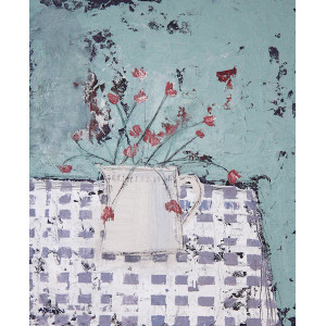 White Jug and Flowers on a Checked Cloth
